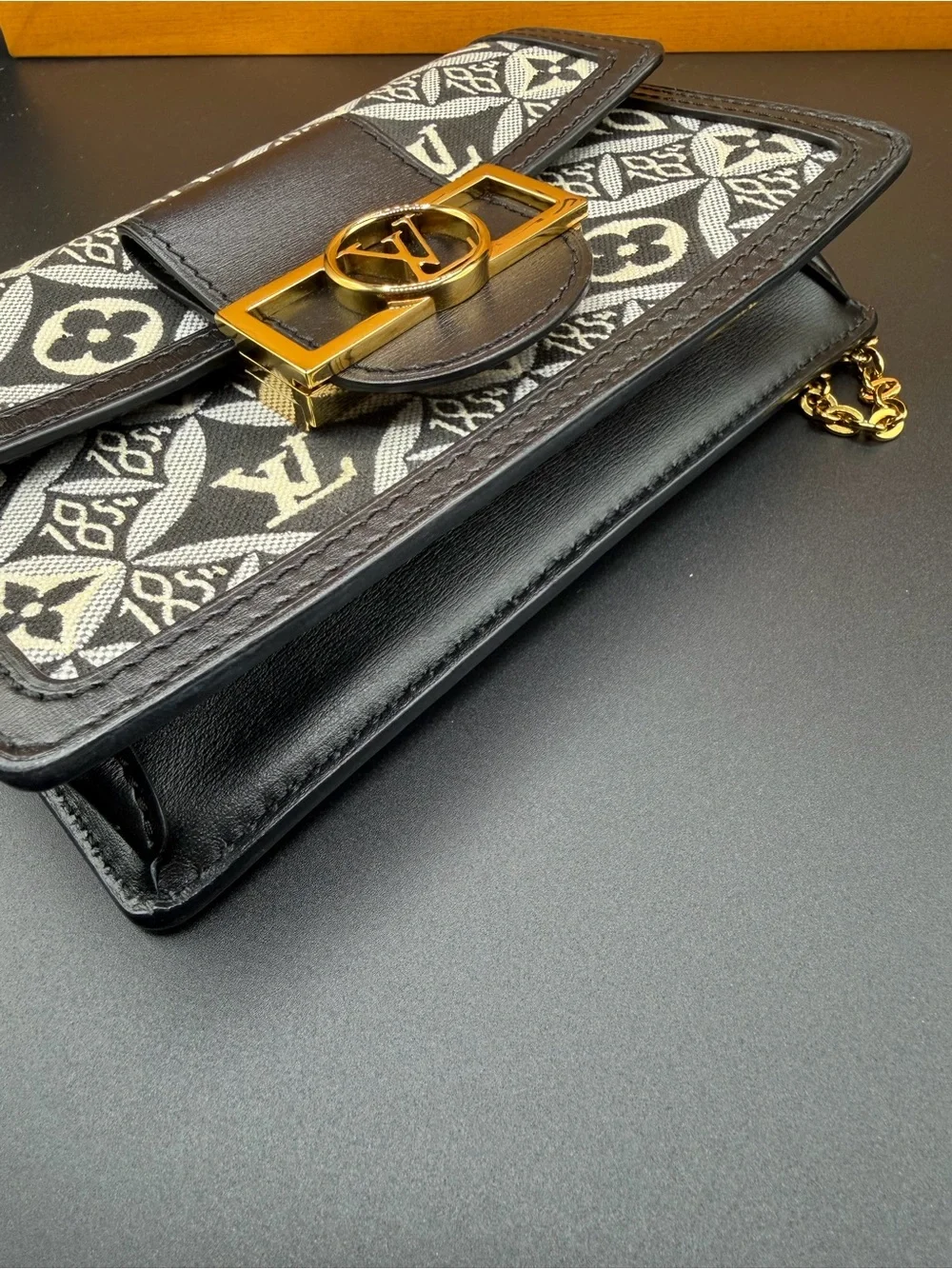 Louis Vuitton Black Blue Jacquard Since 1854 Dauphine Chain Wallet